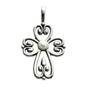 James Avery 925 Sterling Silver Pearl Retired “Cross of Adoration” Pendant 35mm